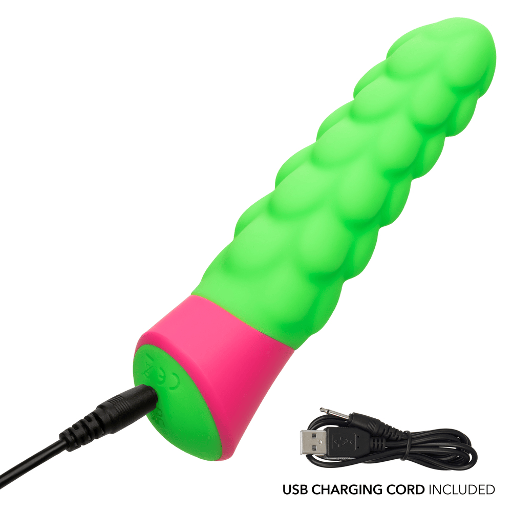 CalExotics Rave Ripple Textured Vibrator with power cord plugged in