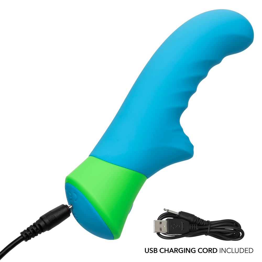 CalExotics Rave Ridged-G G-Spot Vibrator with power cord plugged in