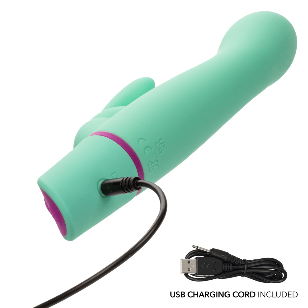 CalExotics Love Bunny Rockin’ G Bunny Rabbit Vibrator with power cord plugged in