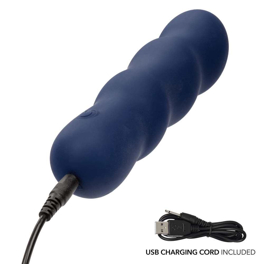 CalExotics Cashmere Satin Swirl G-Spot Vibrator with power cord plugged in
