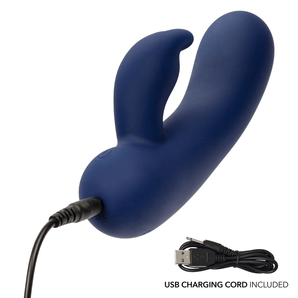 CalExotics Cashmere Silk Bunny Rabbit Vibrator with power cord plugged in