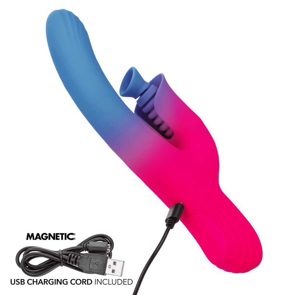 CalExotics Elation Dual Stimulator Rabbit Vibrator with Suction with power cord plugged in