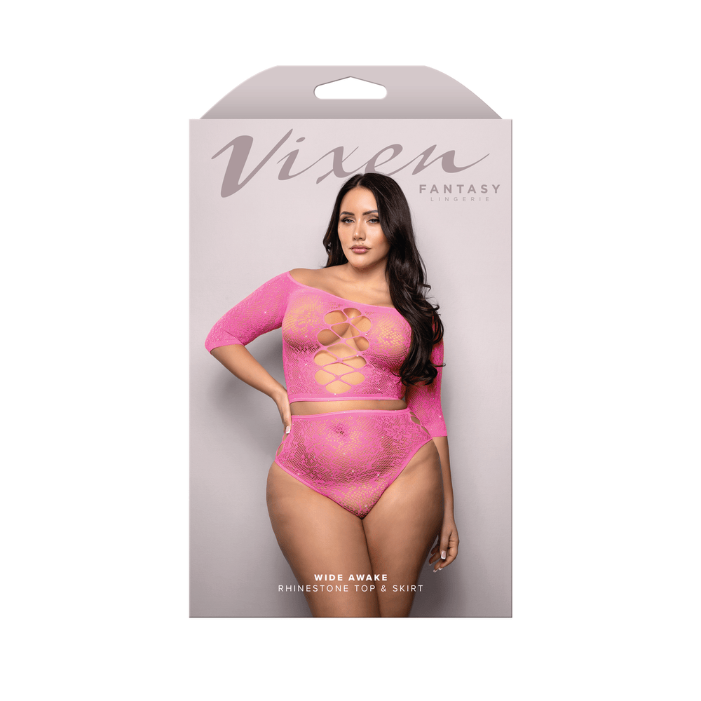 Wide Awake Rhinestone Lace Knit Off-Shoulder Top and Panty Dancewear Set