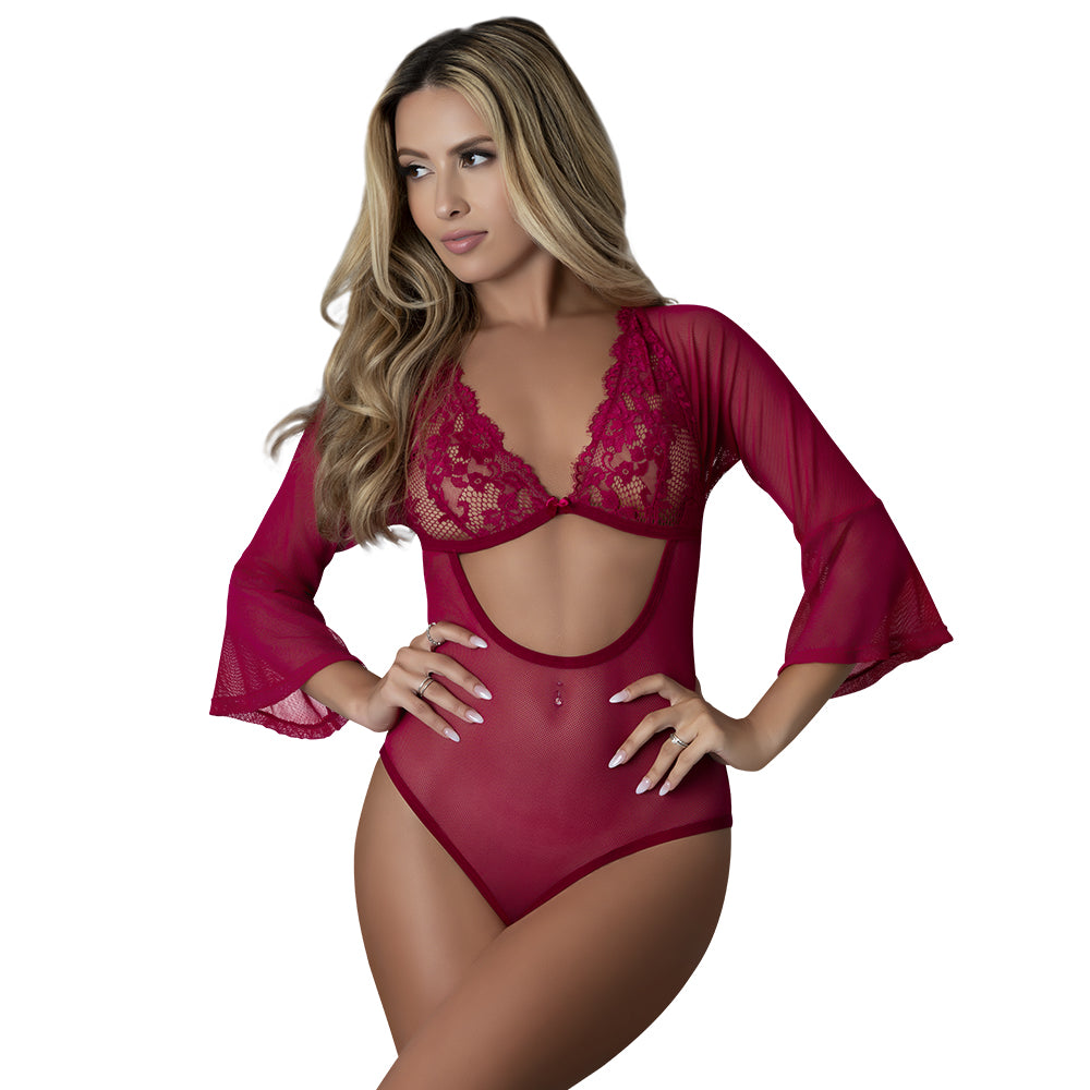 Black Cherry 3/4 Sleeve Playsuit