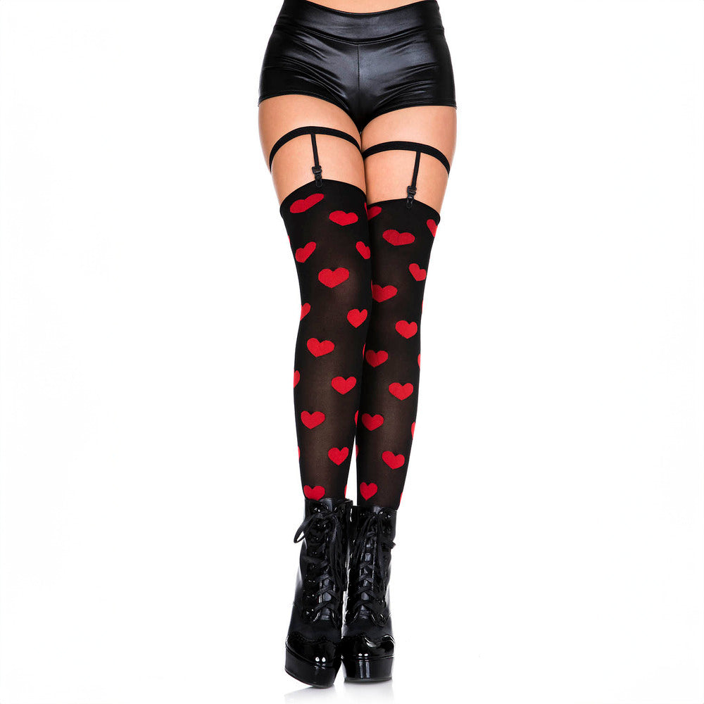 HEART THIGH-HI W/ GARTER - O/S