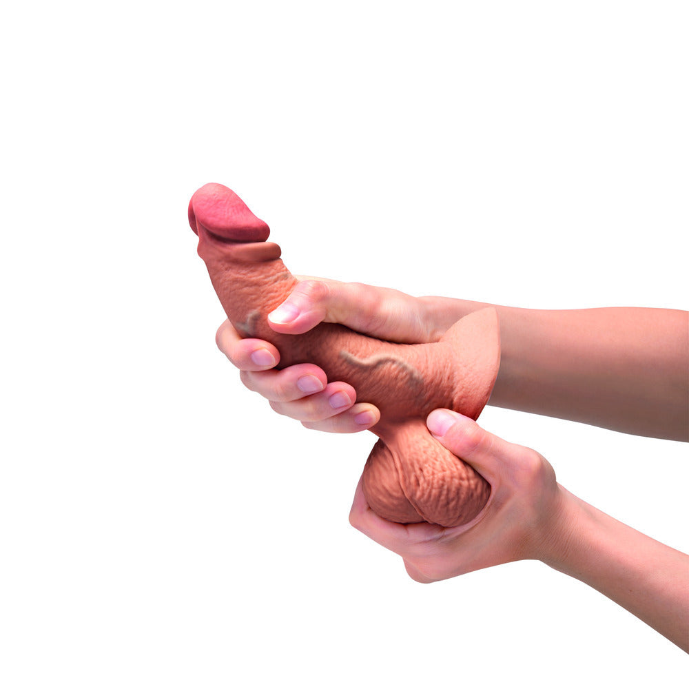 SLIPSKIN SILICONE DILDO 6.5\" CURVED - MOCHA