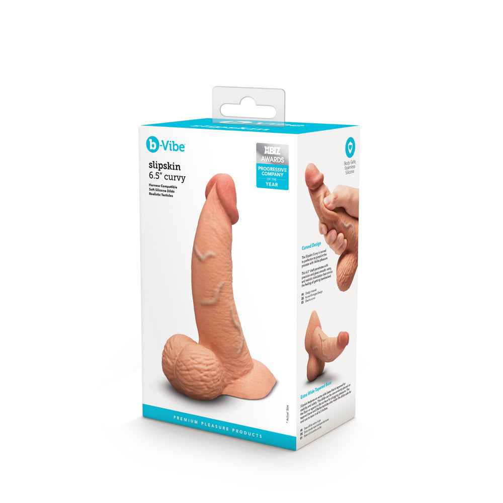 SLIPSKIN SILICONE DILDO 6.5\" CURVED - MOCHA