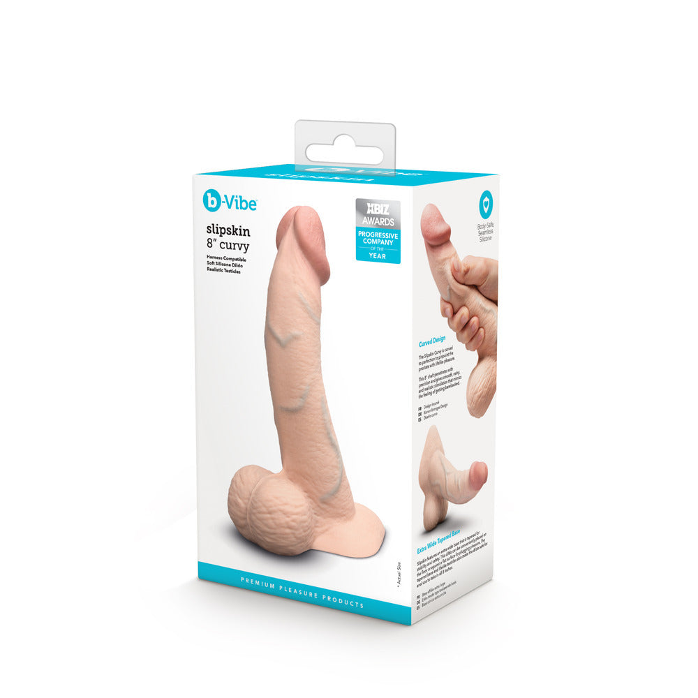 SLIPSKIN SILICONE DILDO 8\" CURVED - CREAM