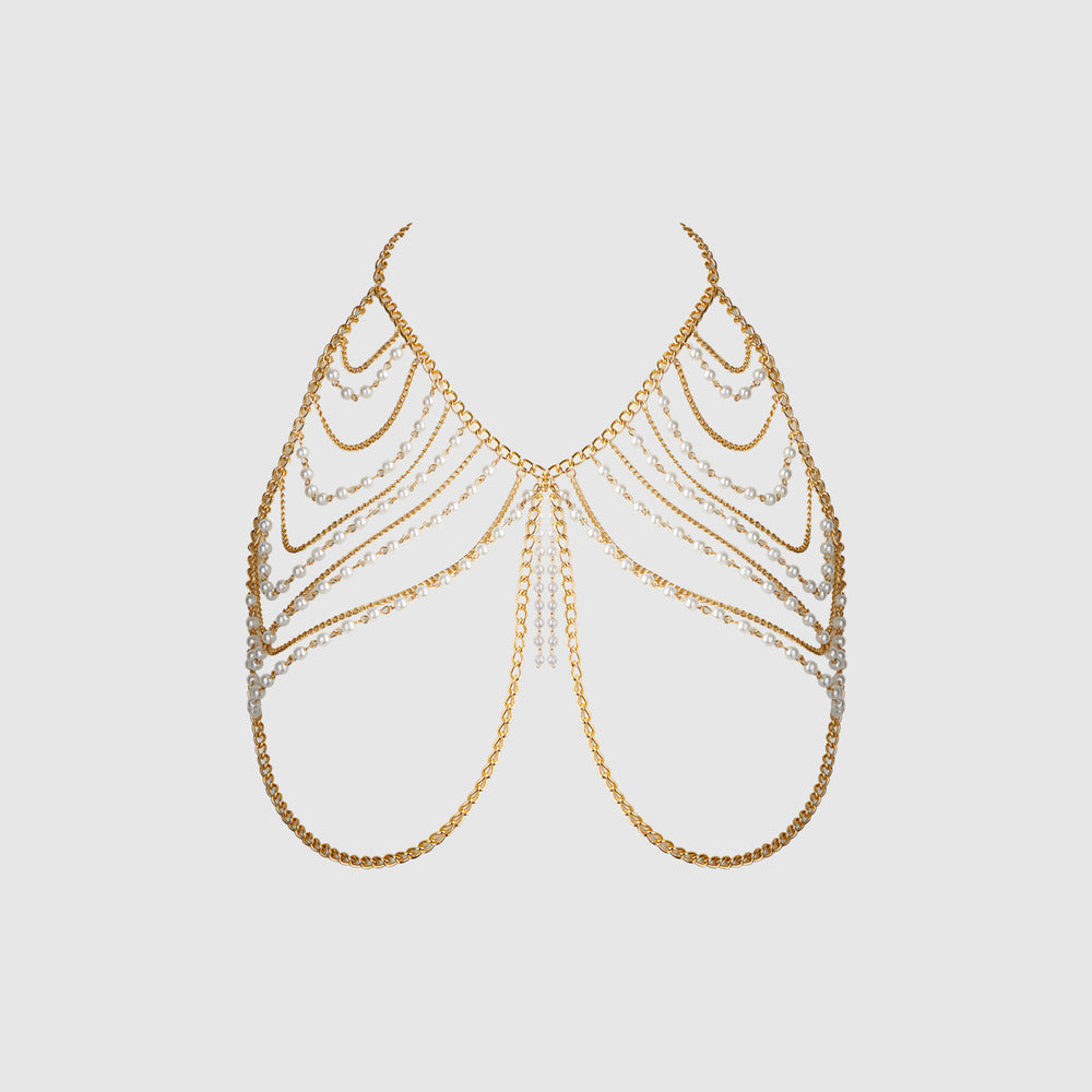 PEARL & CHAIN DRAPED BRALETTE