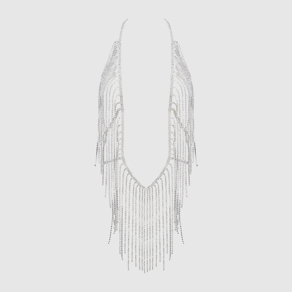 RHINESTONE PLUNGE FRINGE TEDDY