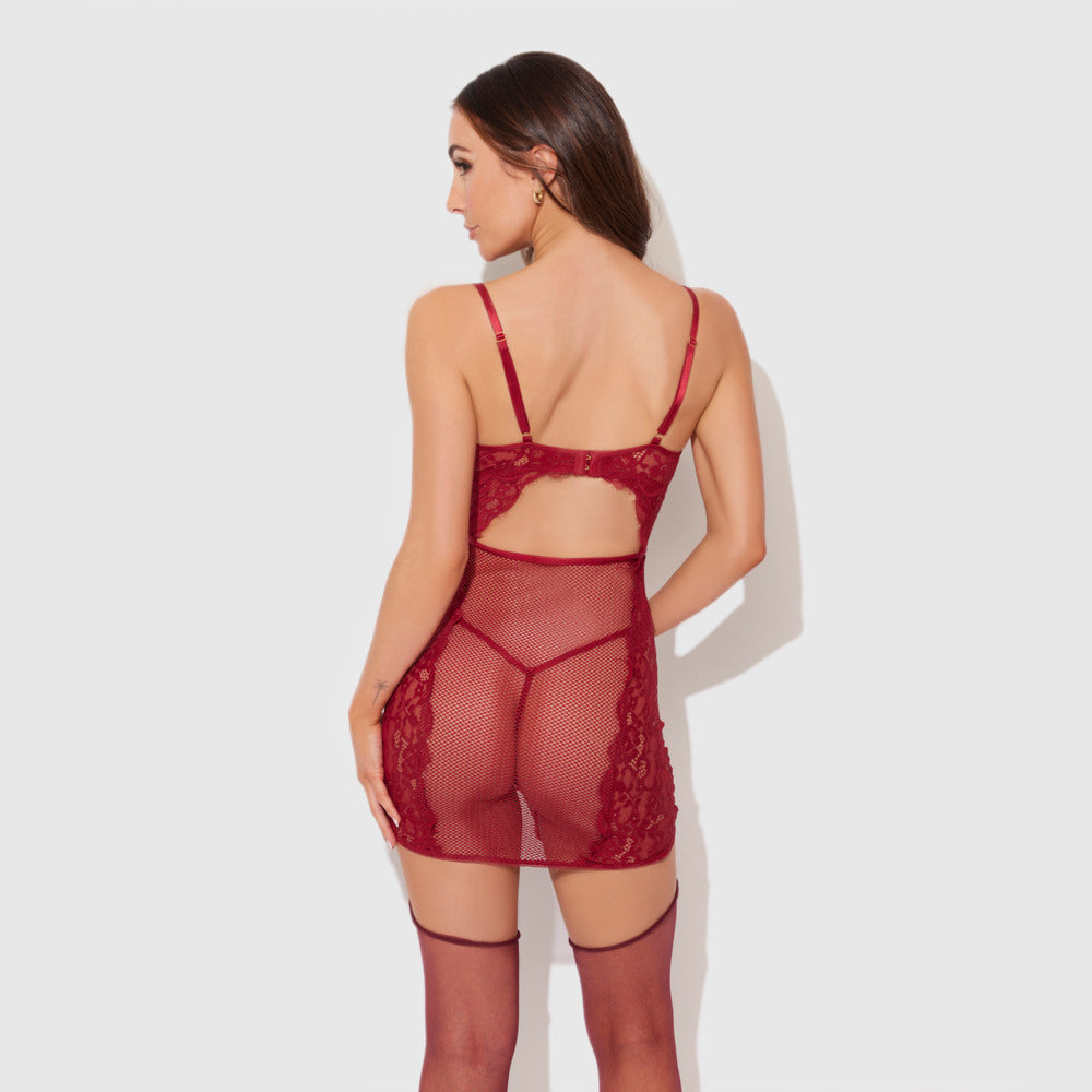 DEZI LACE & CHAIN CHEMISE SET - L