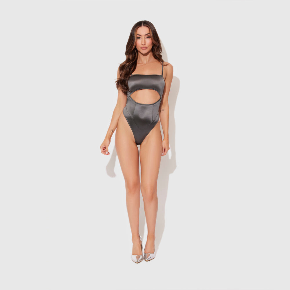ZOE HIGH SHINE CUTOUT SCOOP BACK BODYSUIT - L
