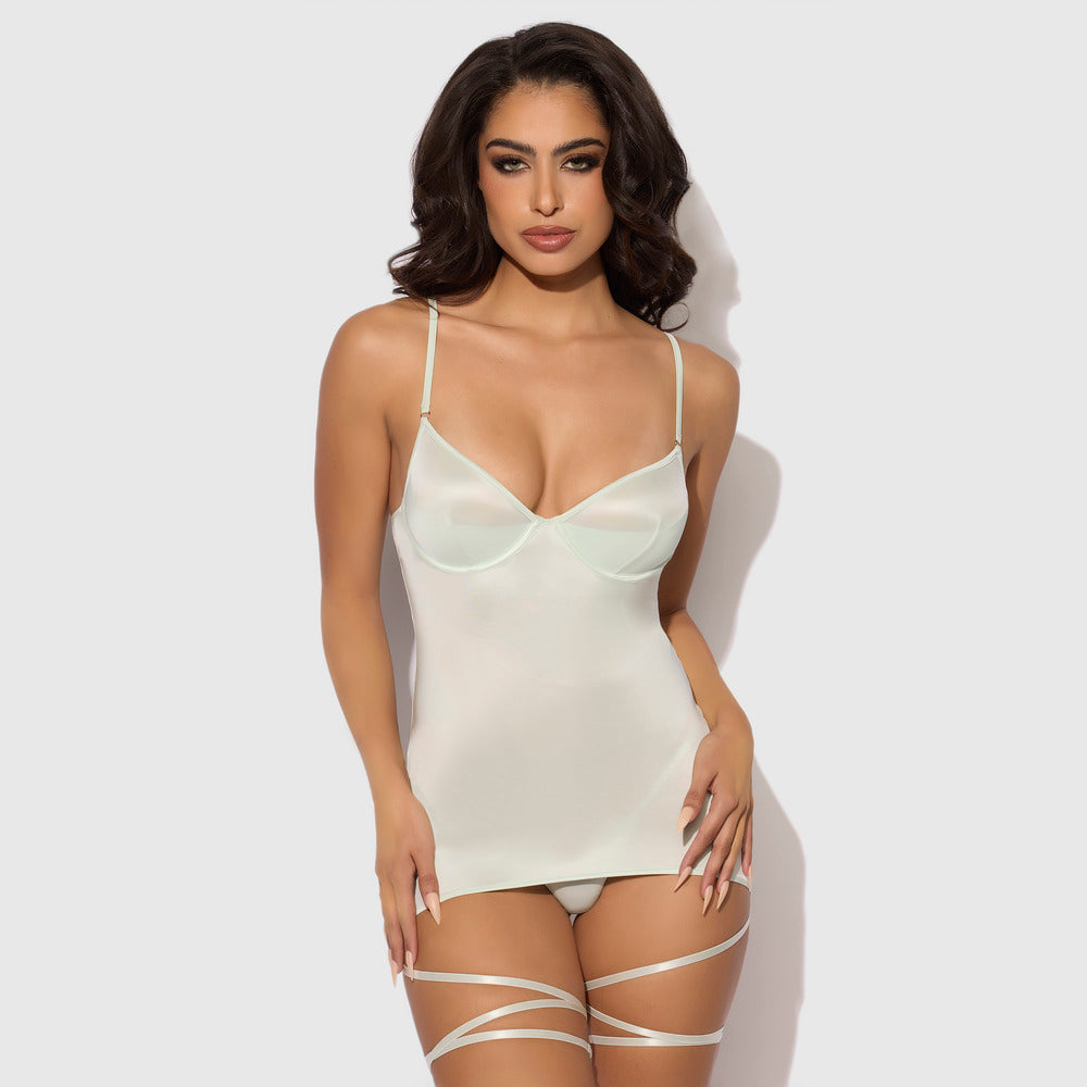 ZOE OIL SLICK WRAP GARTER CHEMISE SET - XL