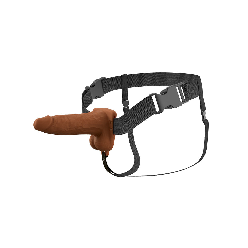 6\" VIBRATING HOLLOW SILICONE STRAP-ON - BROWN