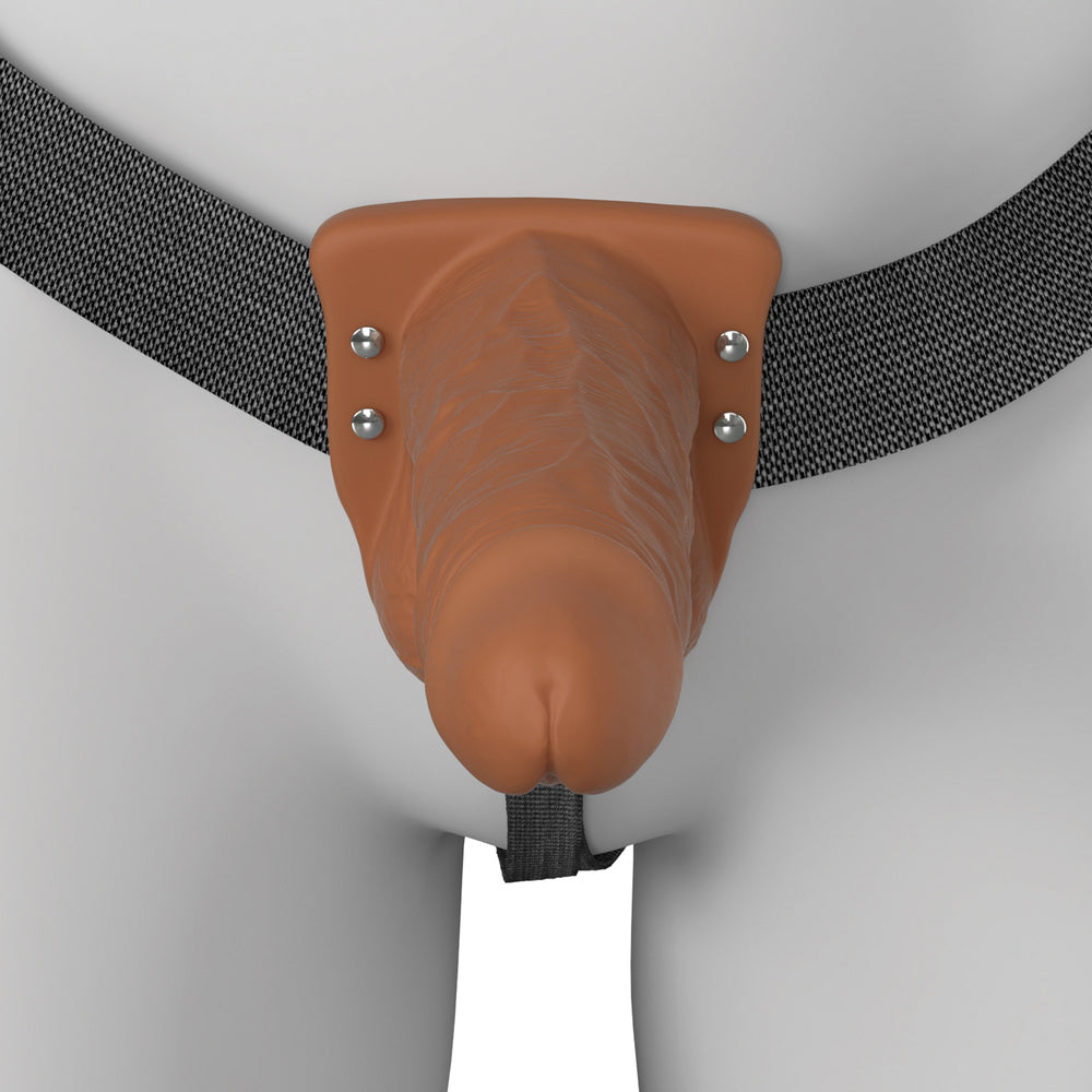 6\" VIBRATING HOLLOW SILICONE STRAP-ON - BROWN