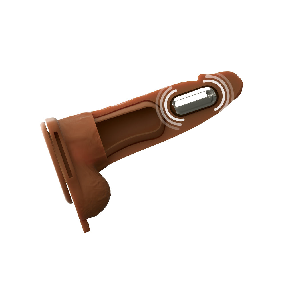 6\" VIBRATING HOLLOW SILICONE STRAP-ON - BROWN