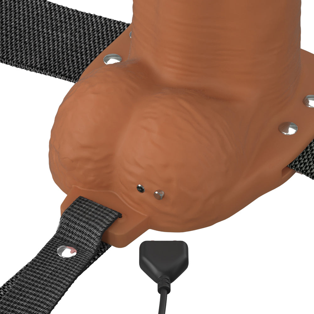 6\" VIBRATING HOLLOW SILICONE STRAP-ON - BROWN