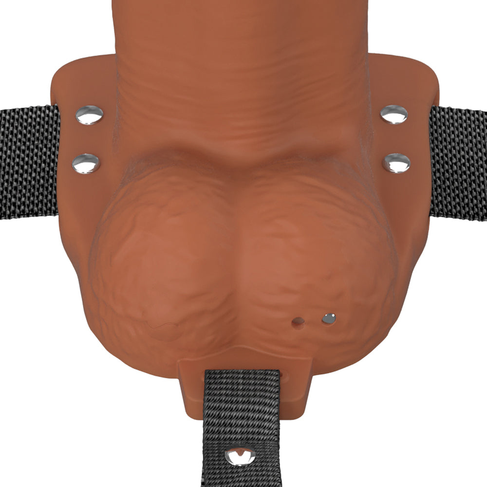 6\" VIBRATING HOLLOW SILICONE STRAP-ON - BROWN