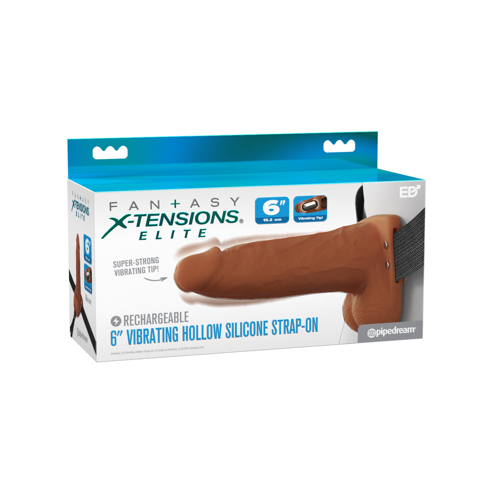 6\" VIBRATING HOLLOW SILICONE STRAP-ON - BROWN