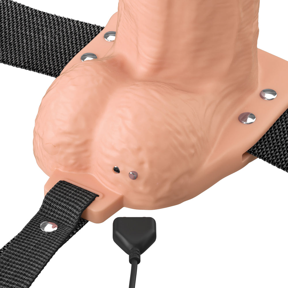 7\" VIBRATING HOLLOW SILICONE STRAP-ON - LIGHT