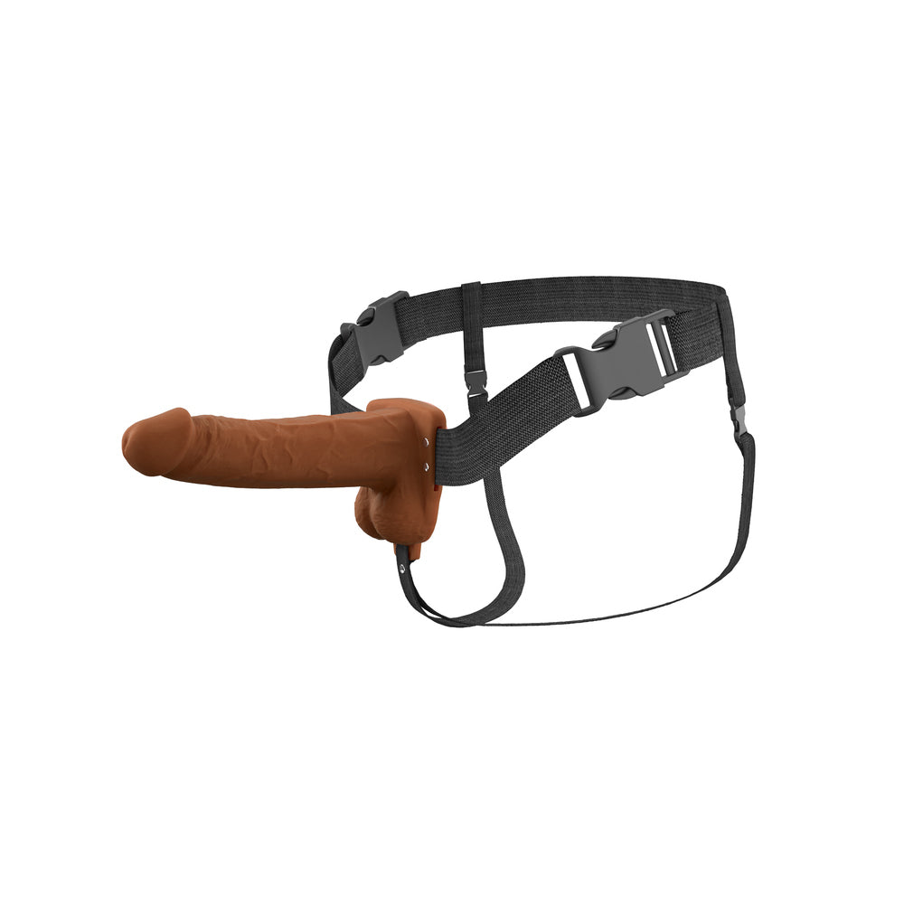 7\" VIBRATING HOLLOW SILICONE STRAP-ON - BROWN