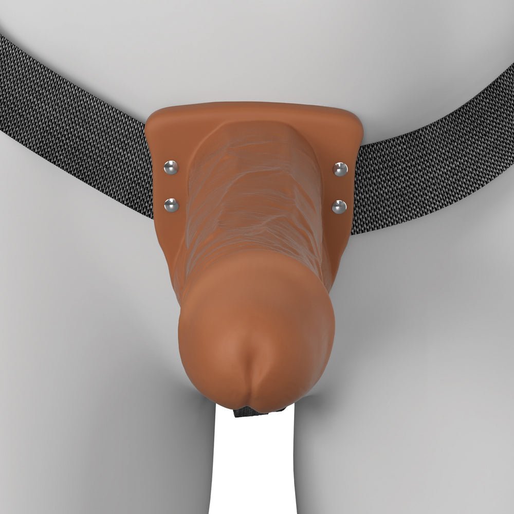 7\" VIBRATING HOLLOW SILICONE STRAP-ON - BROWN