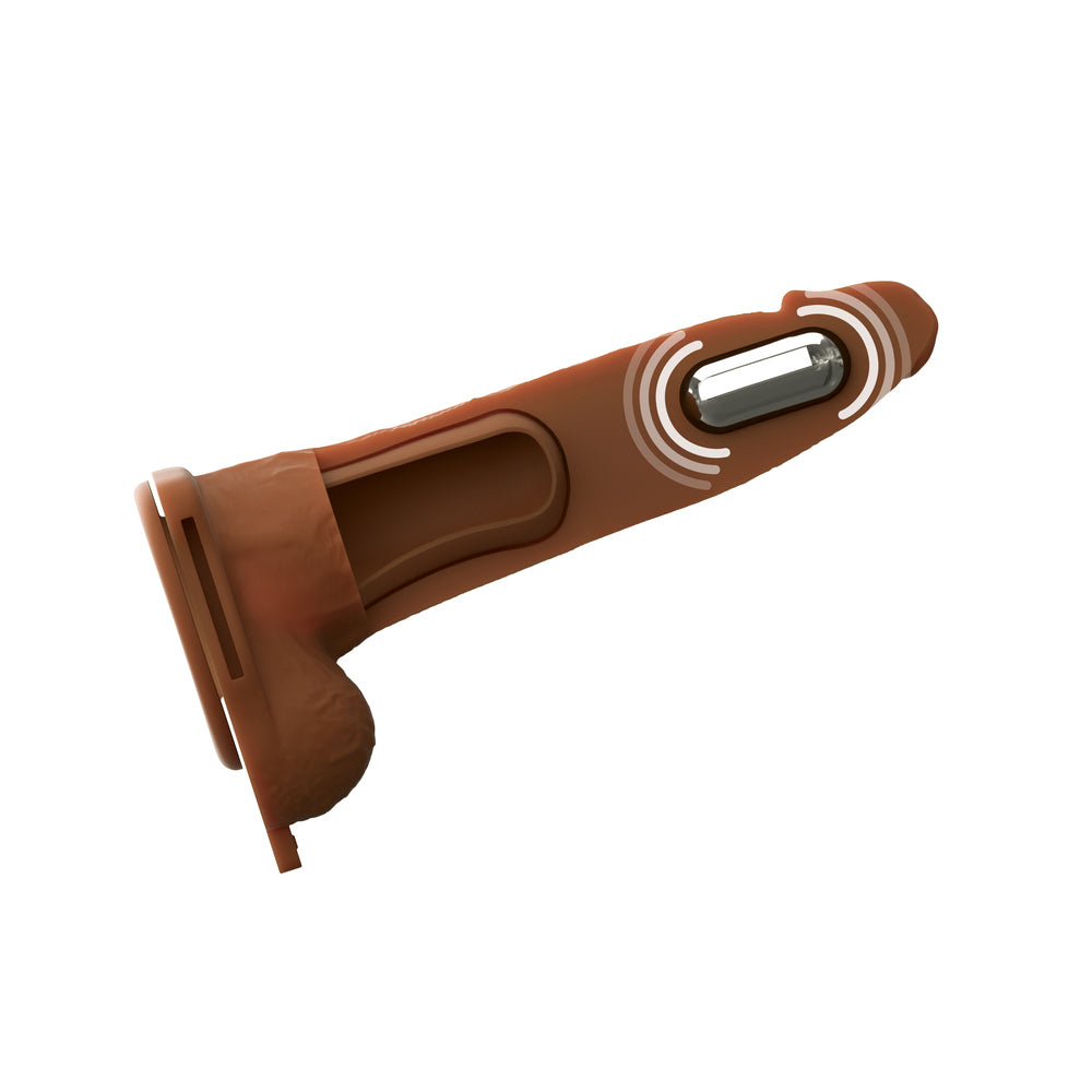 7\" VIBRATING HOLLOW SILICONE STRAP-ON - BROWN