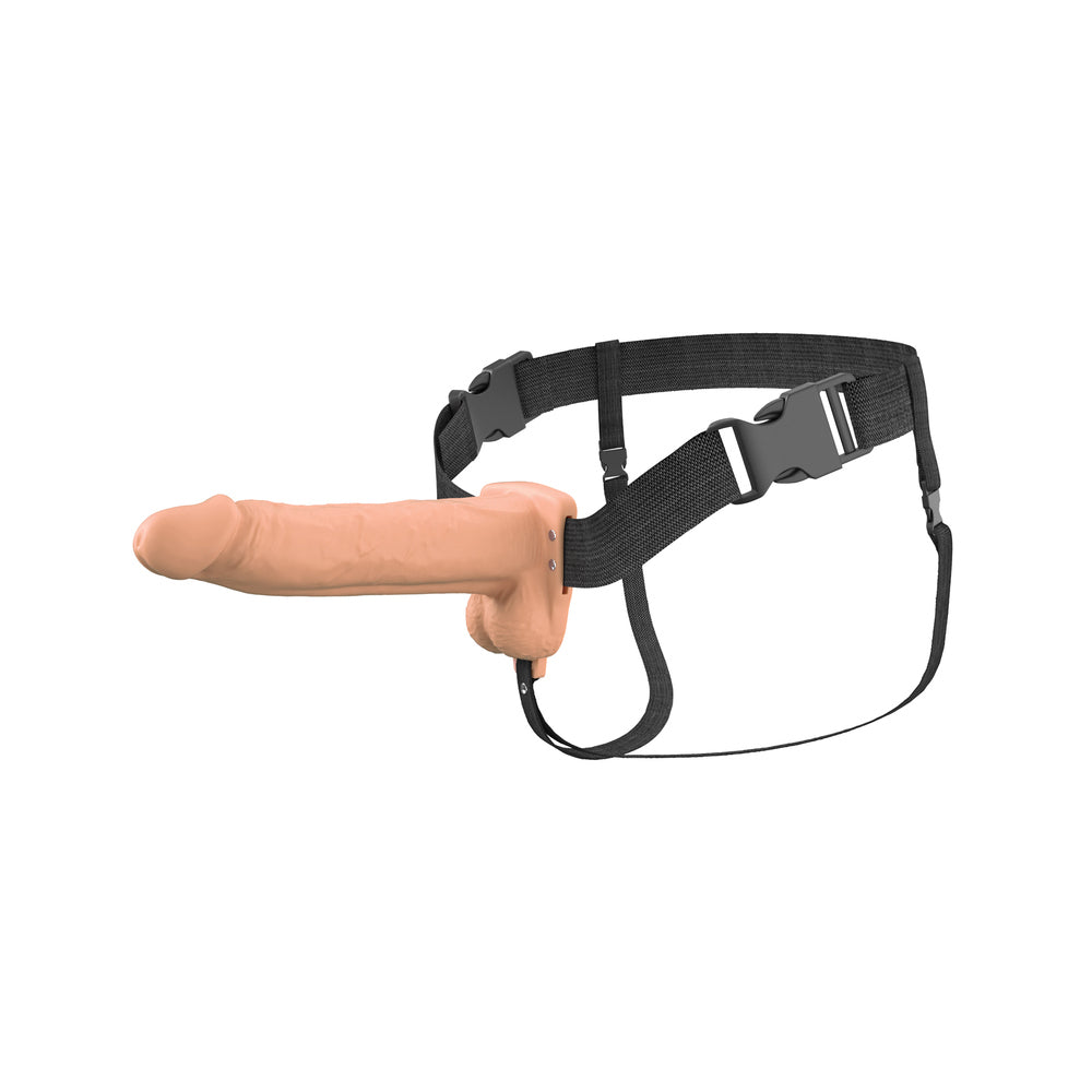 8\" VIBRATING HOLLOW SILICONE STRAP-ON - LIGHT