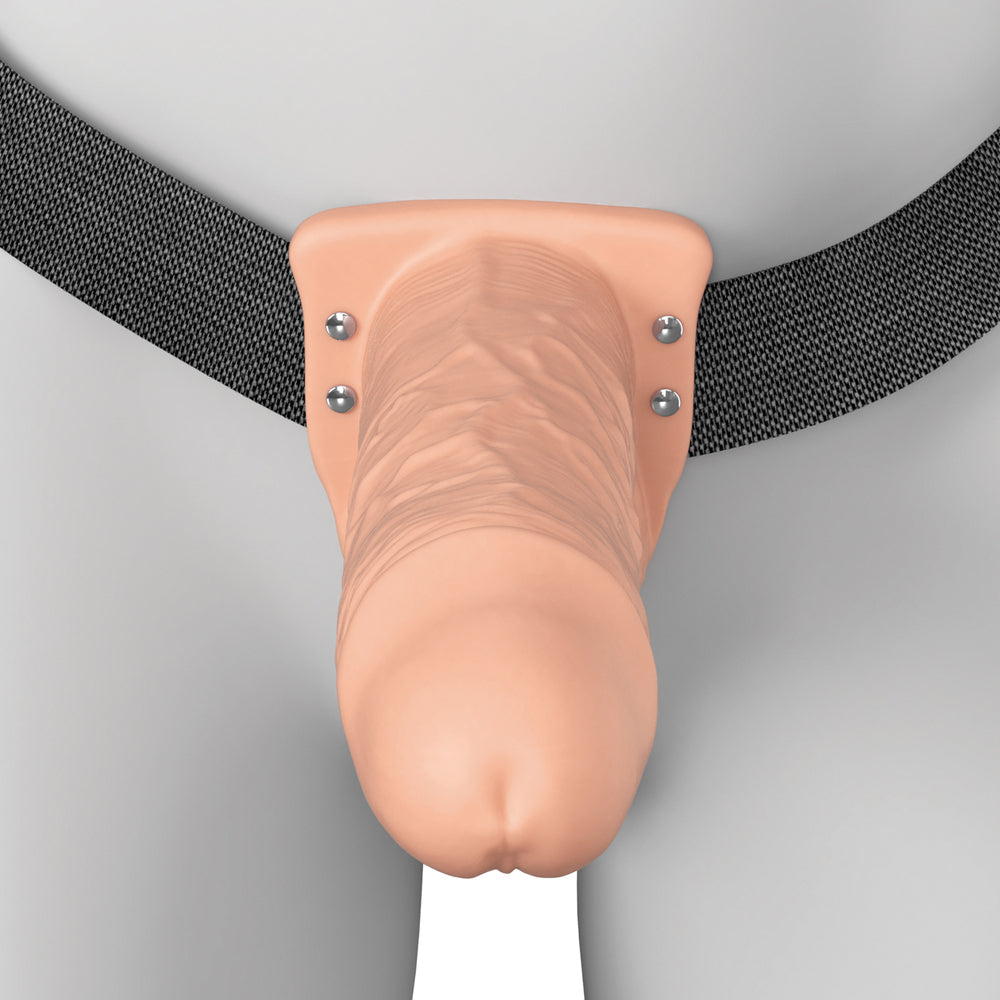 8\" VIBRATING HOLLOW SILICONE STRAP-ON - LIGHT