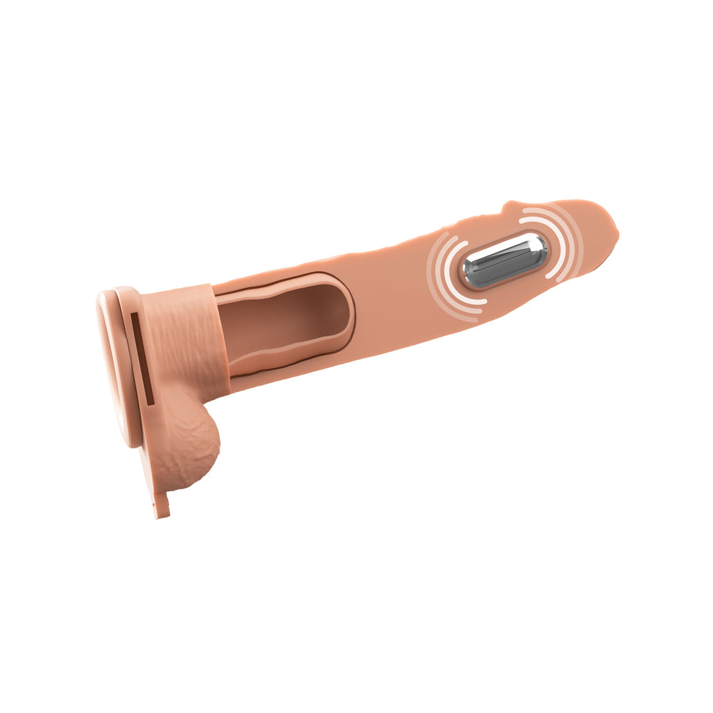 8\" VIBRATING HOLLOW SILICONE STRAP-ON - LIGHT