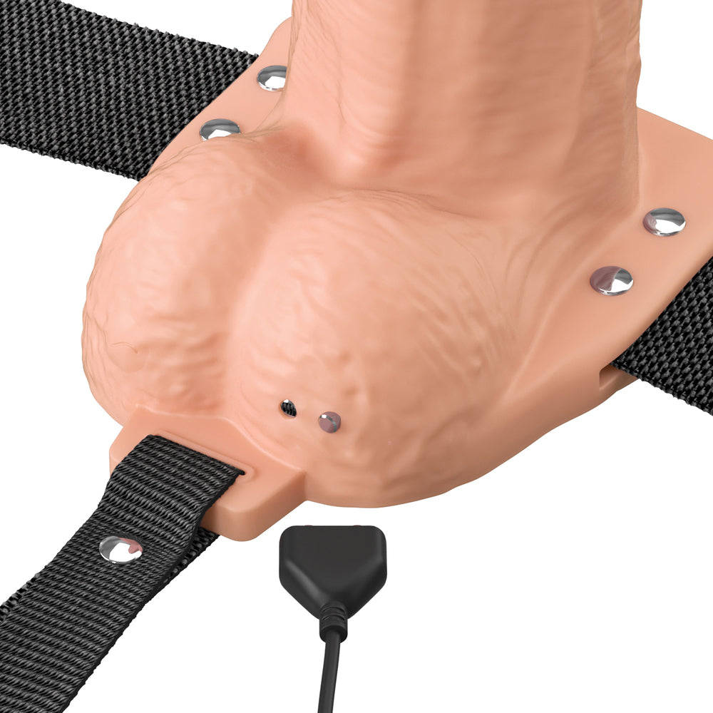 8\" VIBRATING HOLLOW SILICONE STRAP-ON - LIGHT