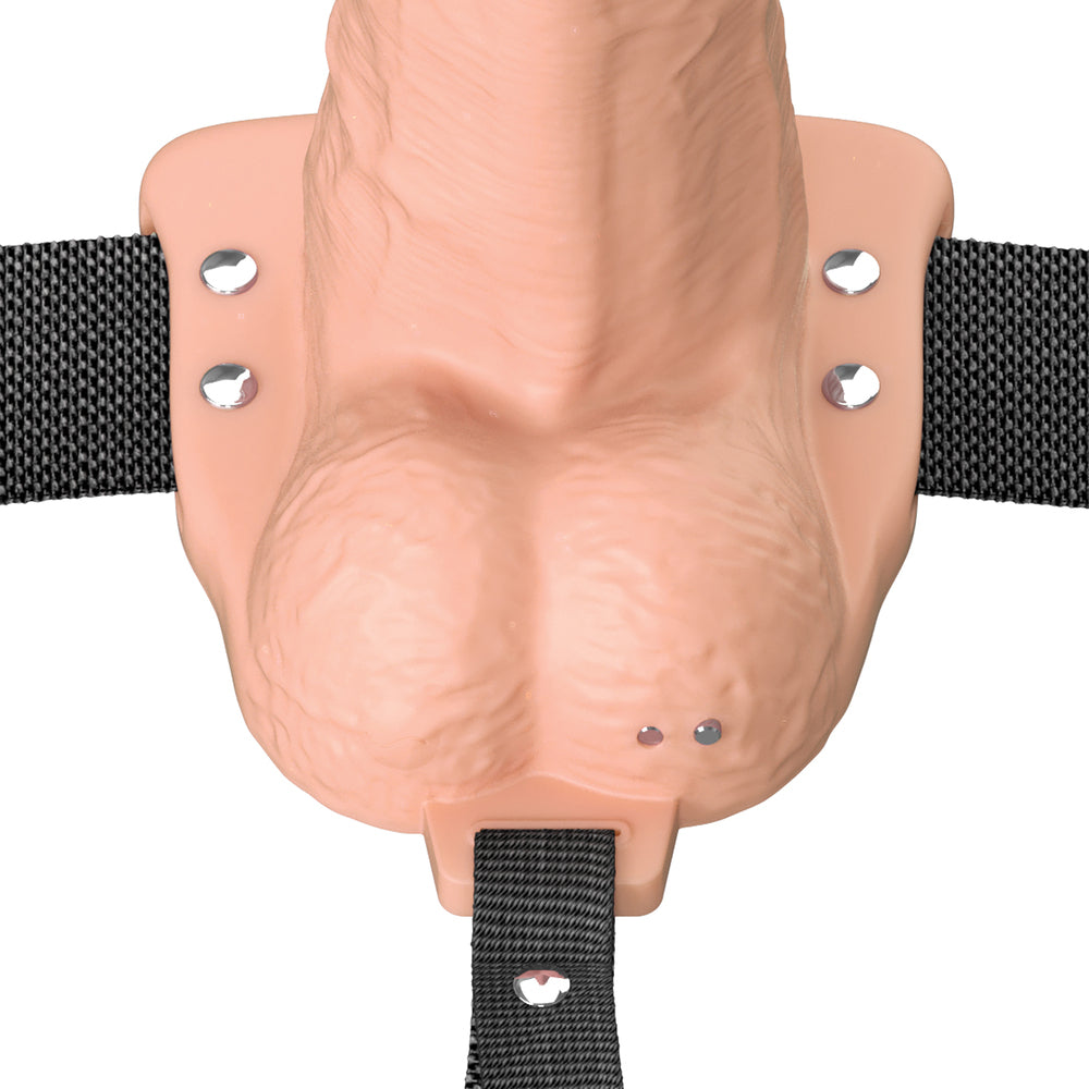 8\" VIBRATING HOLLOW SILICONE STRAP-ON - LIGHT