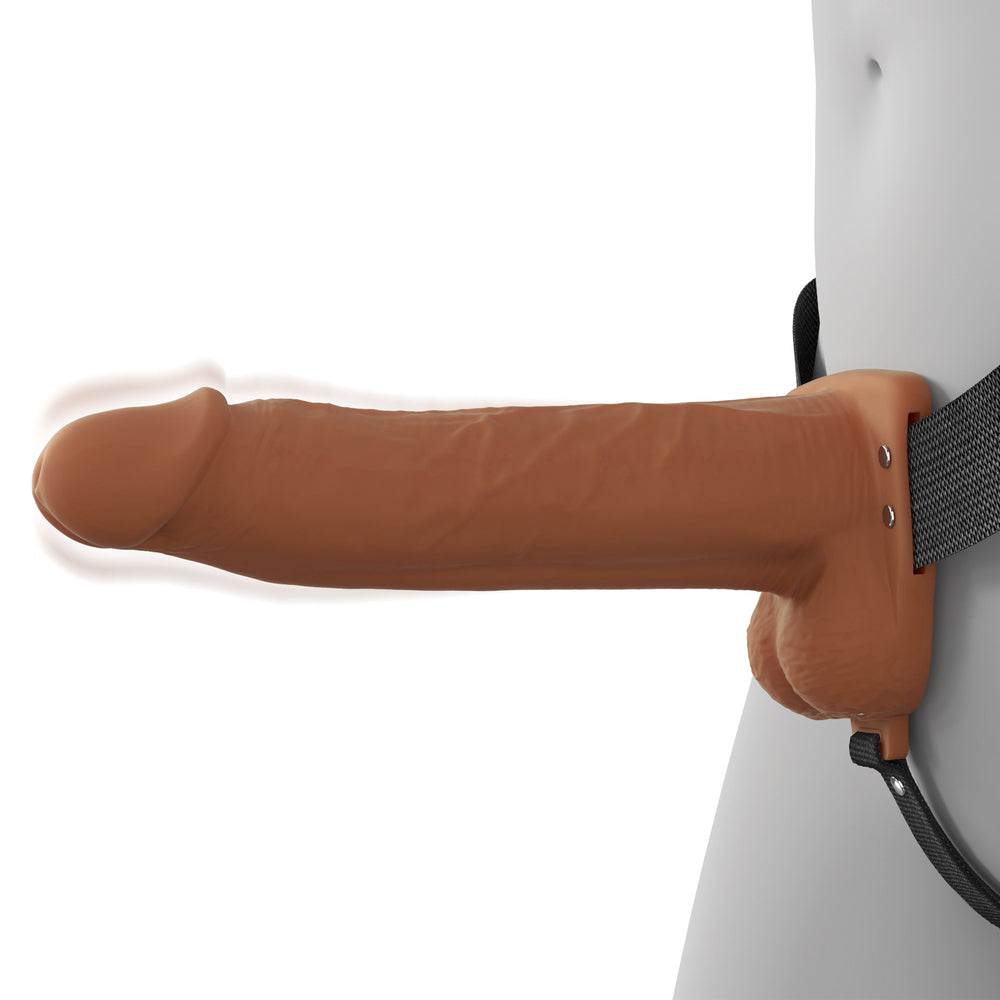 8\" VIBRATING HOLLOW SILICONE STRAP-ON - BROWN