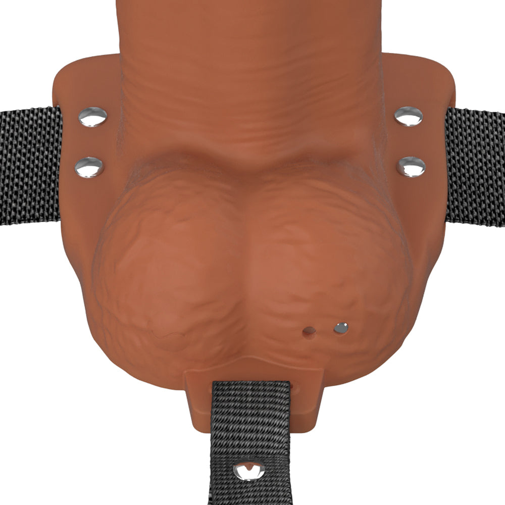 8\" VIBRATING HOLLOW SILICONE STRAP-ON - BROWN