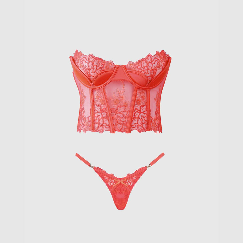 EDEN EMBROIDERED BUSTIER & TANGA SET - S