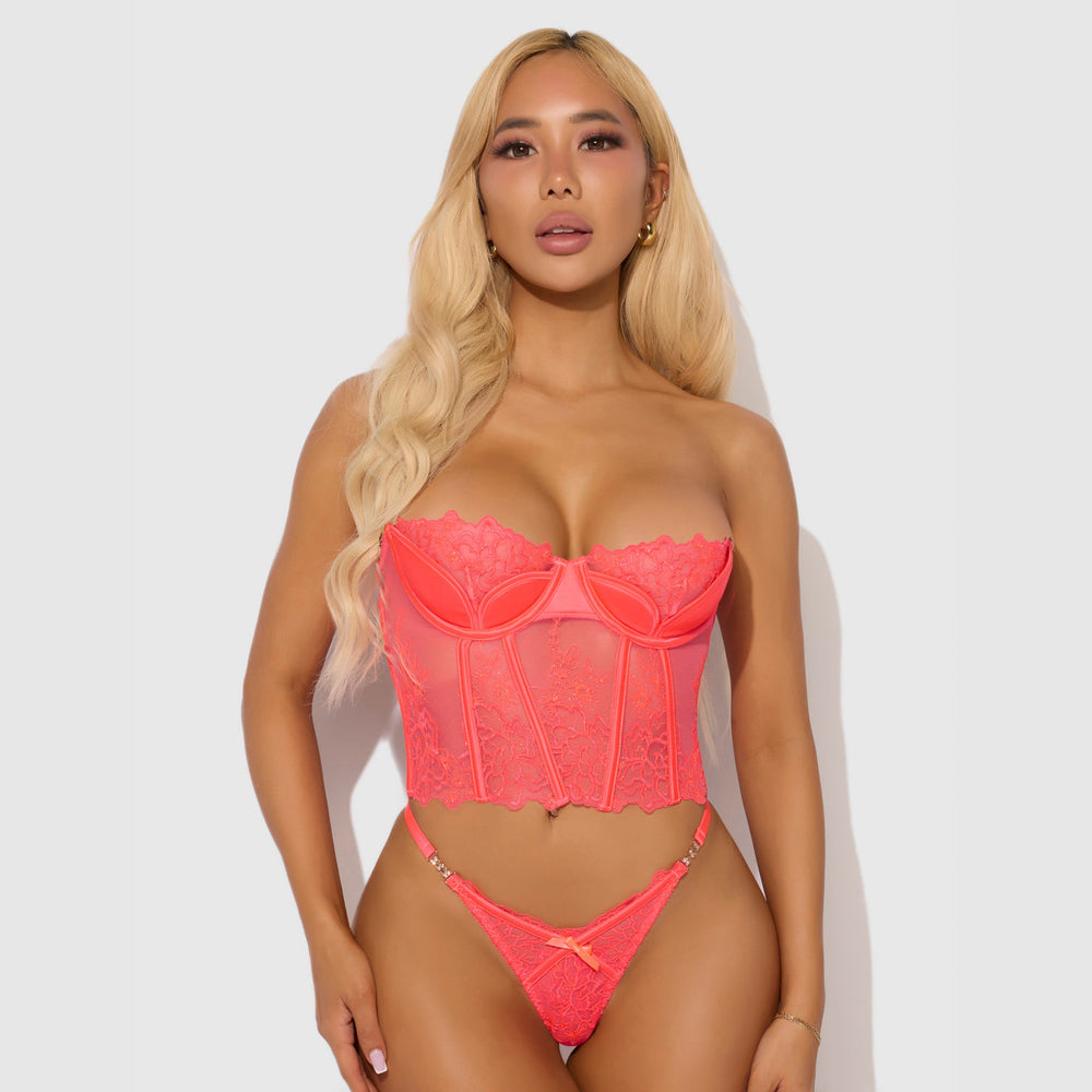 EDEN EMBROIDERED BUSTIER & TANGA SET - XL