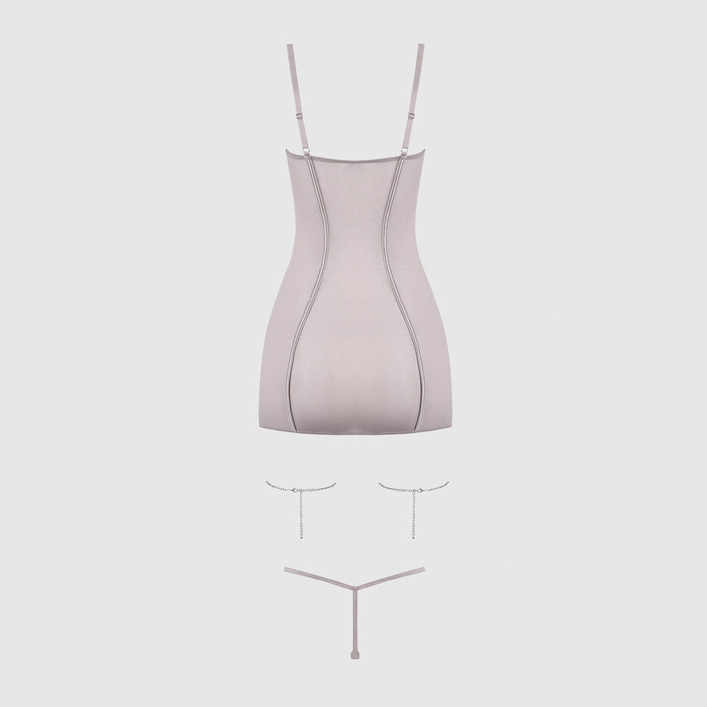 PRESLEY SHINE MESH & RHINESTONE CHEMISE & G-STRING SET - M