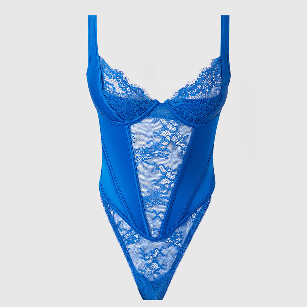 MADELINE SATIN & LACE PUSH UP TEDDY - S