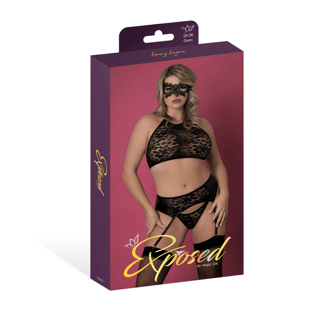 SINFUL HALTER BRA GARTER PANTY & MASK SET - Q