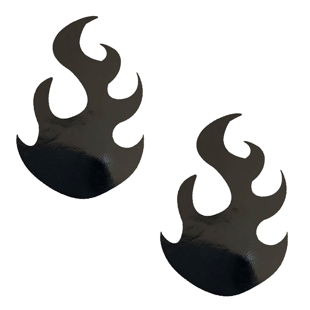 EDGY AF DOM SQUAD BLACK WET VINYL FLAME NIPPLE COVER PASTIES