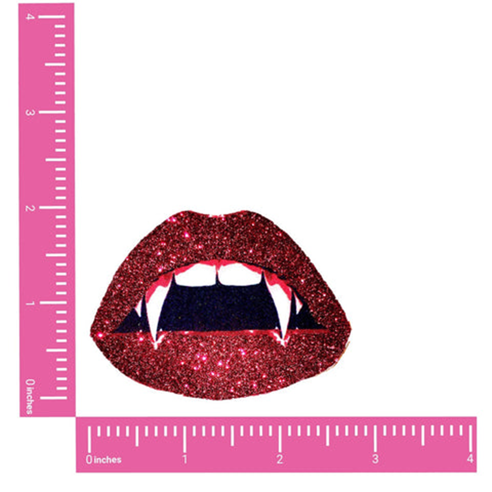 VAMPIRE FANG RED GLITTER LIP BLACKLIGHT NIPPLE COVER PASTIES
