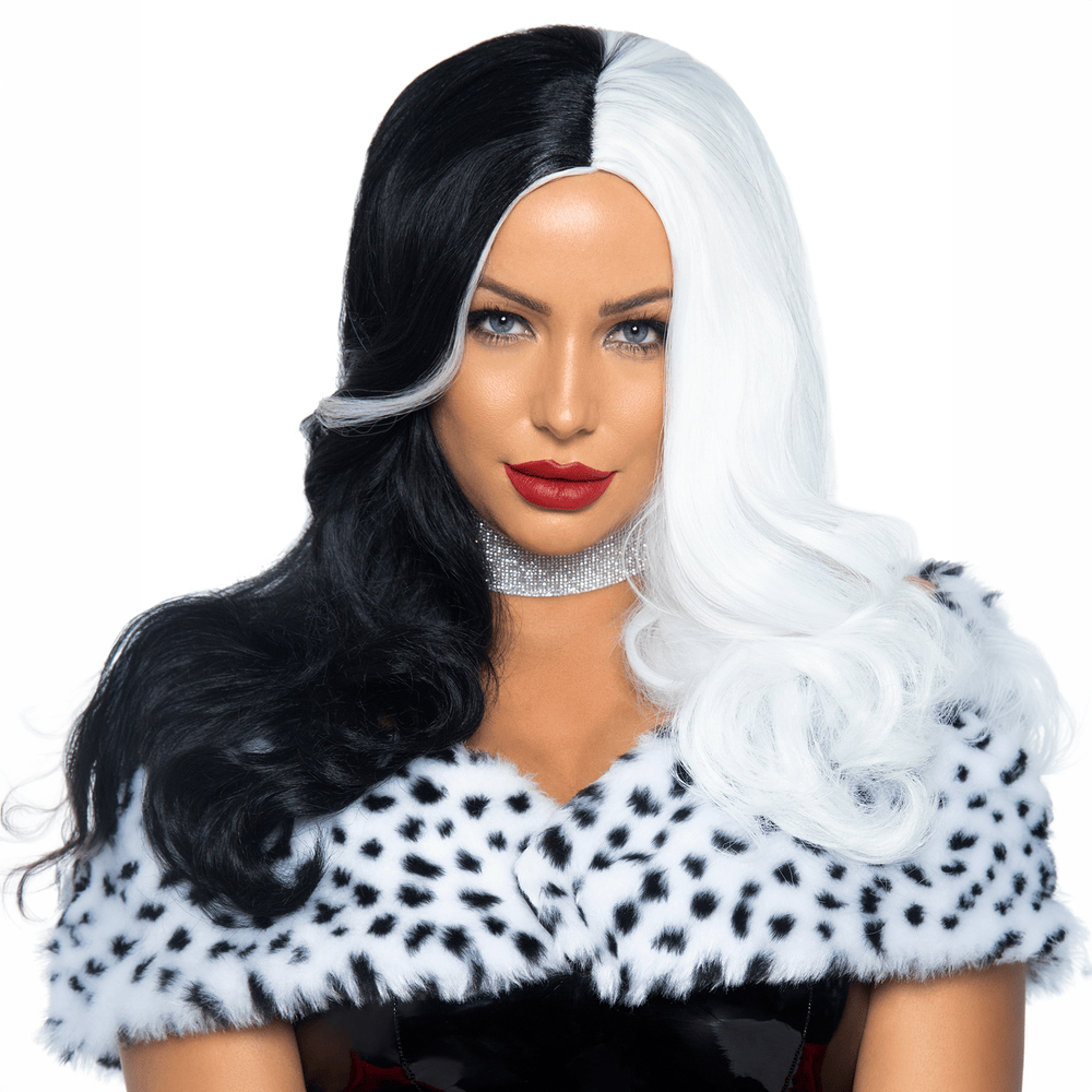 25\" TWO-TONE WIG - BLACK & WHITE