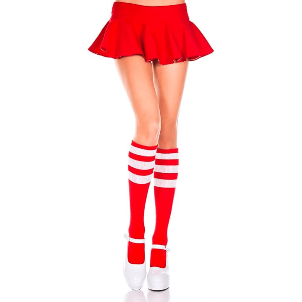 ACRYLIC KNEE-HIGH - RED WITH WHITE STRIPES - O/S