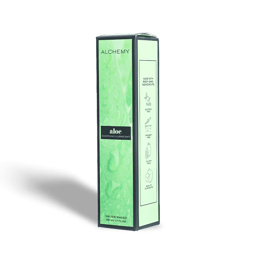 Alchemy Aloe lubricant product packaging on a white background