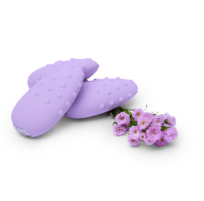 Je Joue Pebble purple clitoral vibrators with purple flowers on a white background