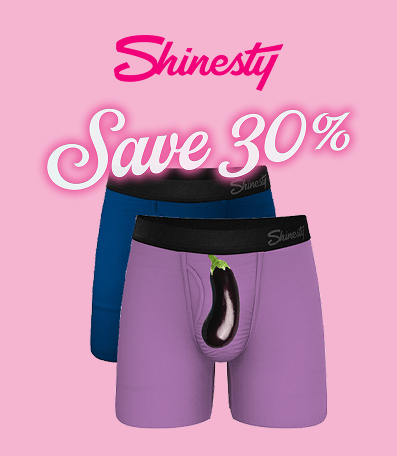 Amazing Intimate Essentials Valentine's 2026 Promo: Buy 3 Shinesty men's underwear products, save 30%! Pink text and photos of Shinesty underwear on a pink background