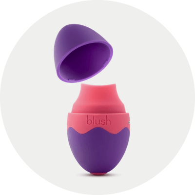 Clitoral vibrators collection thumbnail: Blush Aria egg-shaped clitoral flutter vibrator on a light gray circle background