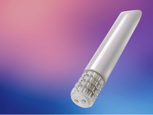 Photo of Blush Oh My Gem white bullet vibrator on a colorful abstract gradient background