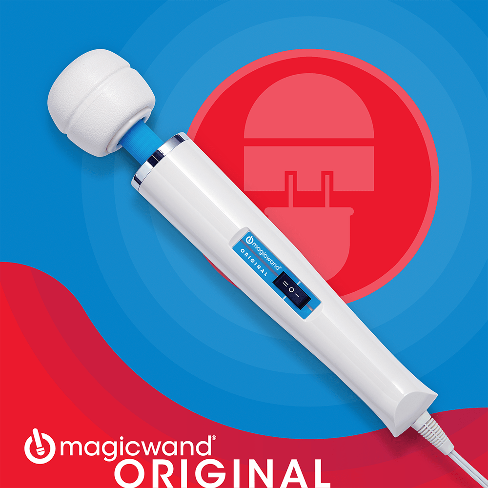 Hitachi Magic Wand Original HV-260 - cover image of a photo of the product on a blue and red background with the Magic Wand Original logo