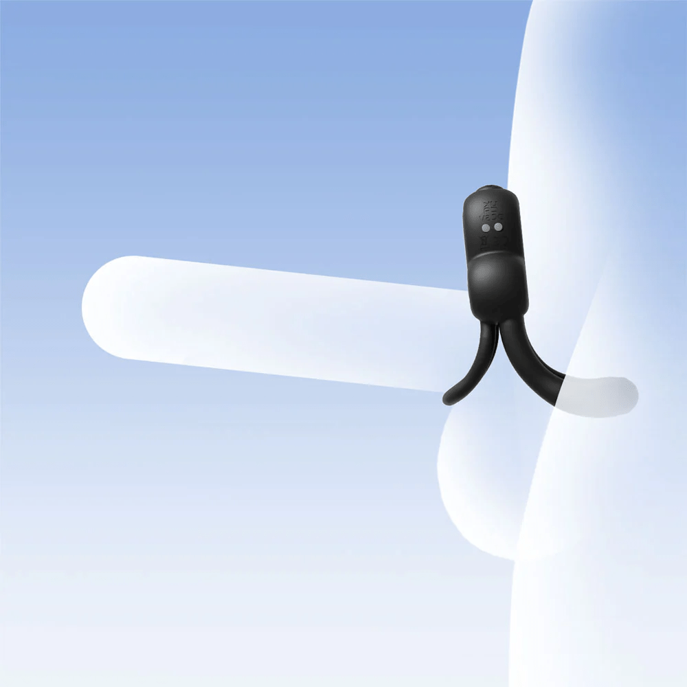 Honey Play Box Anello App-Controlled Vibrating Cock Ring - rendering of product on an illustrated body showing one of the methods of use